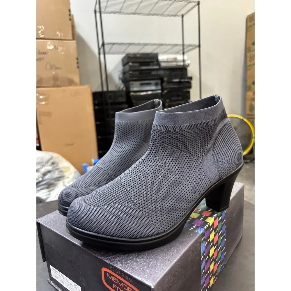 Bernie Mev Doll Grey Stretch Knit Memory Foam Ankle Boots Size 10.5-11 41